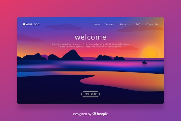 Vector welcome landing page template with landscape