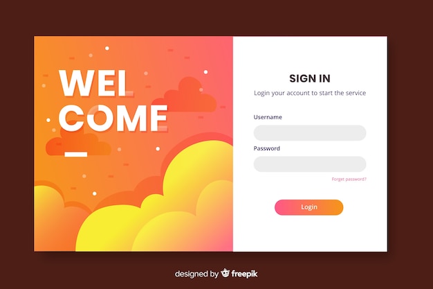 Vector welcome login landing page