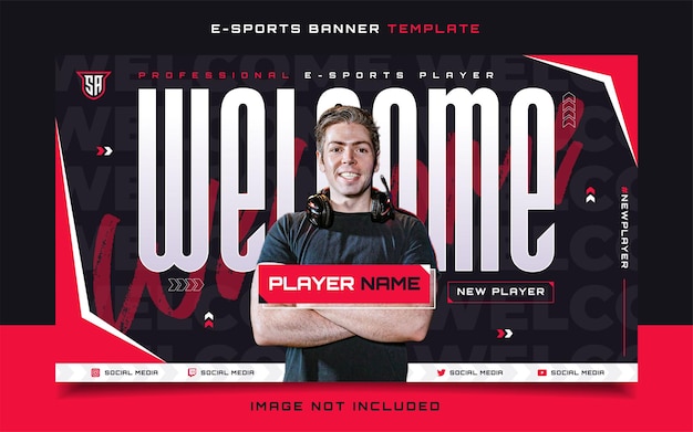 Приветствуем нового игрока Шаблон игрового баннера E-sports для публикации в социальных сетях