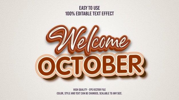 Welcome October Modern editable text effect vibrant color 3D Text effect style template vector file