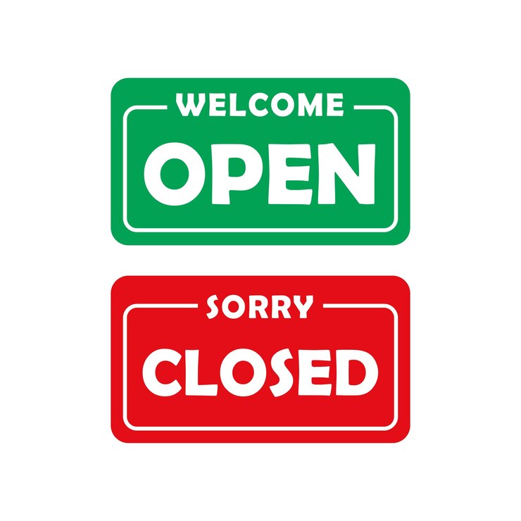 वेक्टर welcome open and sorry closed labels isolated icon symbols