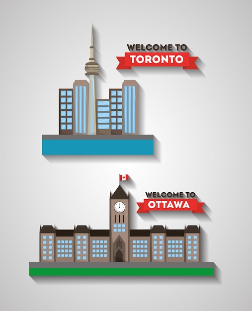 Vector welcome ottawa and toronto canadian cities architecture