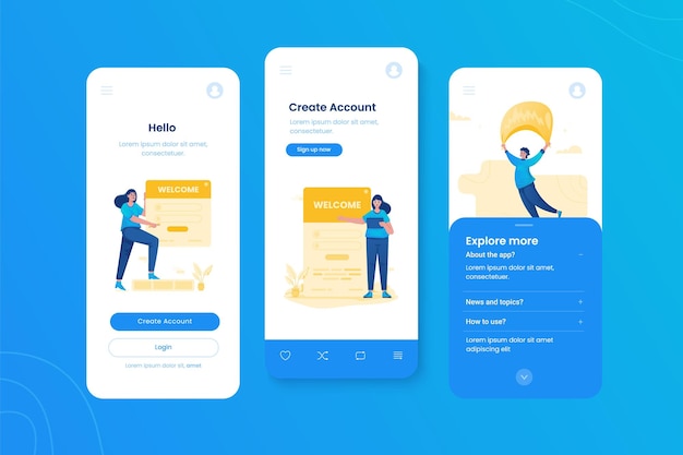 Vector welcome page illustration onboard mobile ui template