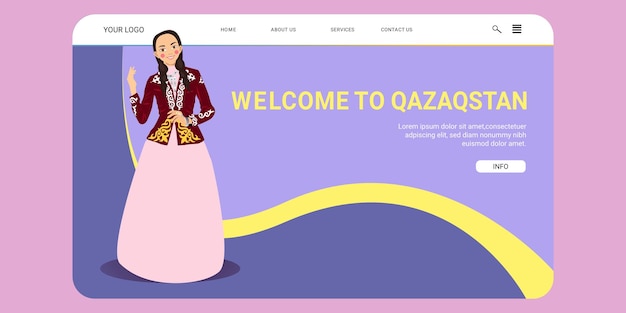 Vettore benvenuti nel banner web di viaggio in qazaqstan