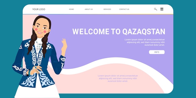 Vettore benvenuti nel modello di sito web itinerante del qazaqstan