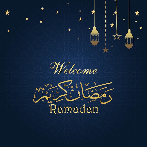 Banner di benvenuto ramadan kareem 2024 con sfondo blu 33