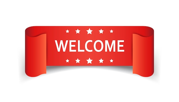 Welcome ribbon vector icon Hello sticker label on white background