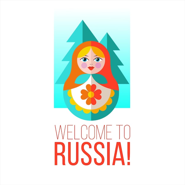 Vector welcome to russia. russian matryoshka doll.