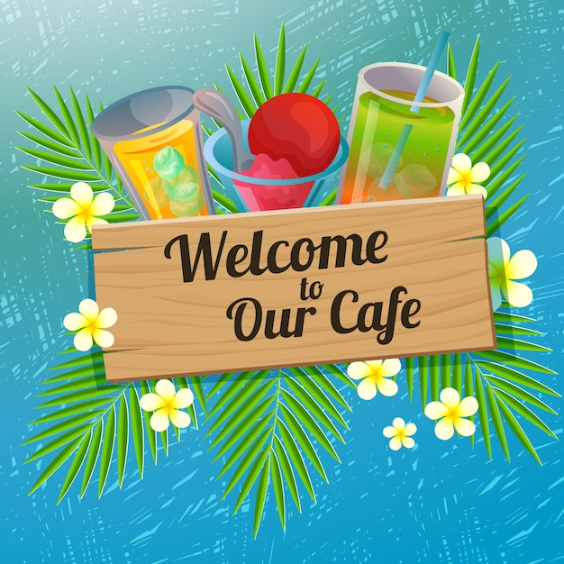 Welcome sign cafe with scratch background