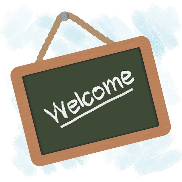 Welcome sign hand drawn on chalkboard clipart