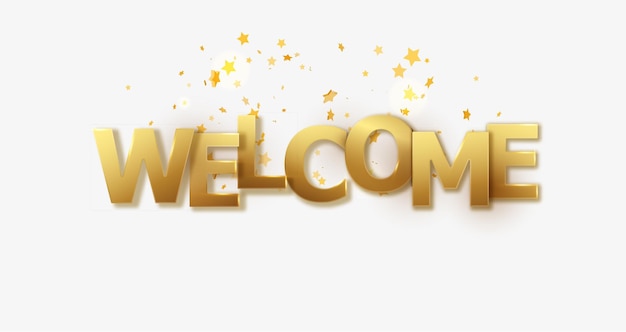 Welcome sign letters with confetti star background celebration greeting holiday illustration banner