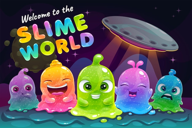 Vector welcome to the slime world funny colorful little cute slimy