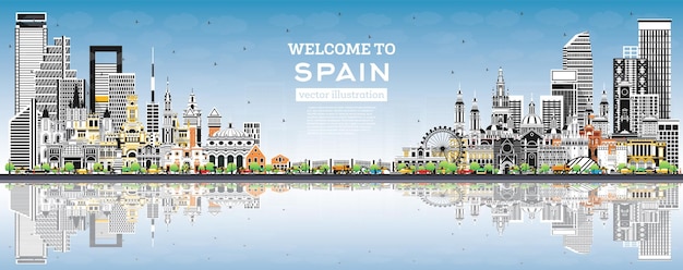 Welcome to Spain City Skyline with Gray Buildings Blue Sky and Reflections Historic Architecture Spain Cityscape with Landmarks