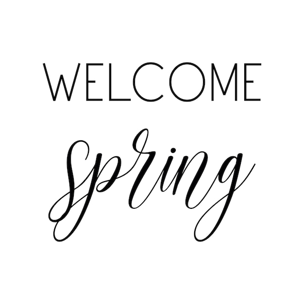 Welcome spring banner, spring card, spring text, vector illustration