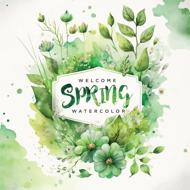 Welcome spring green theme watercolor  paint