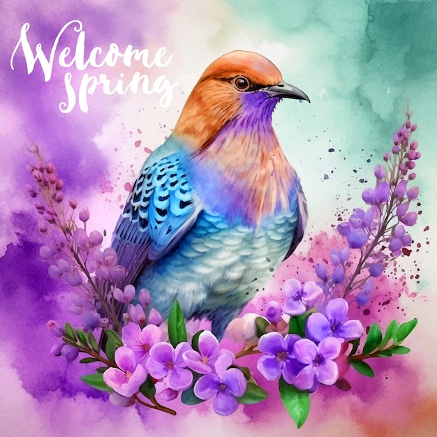 Welcome Spring Lilacbreasted Roller vogel aquarelverf