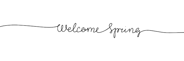 Welcome spring one line continuous text banner Spring short phrase as banner concept Vector