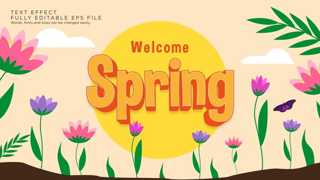 Vector welcome spring text effect font type