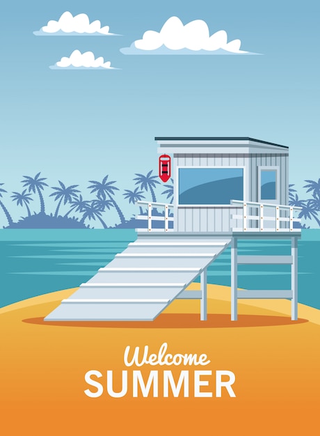 Welcome summer card with cartoons 