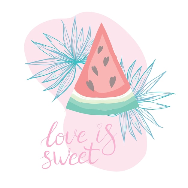 Welcome to Summer letting handwriting quote and watermelon Emotional print with watermelon hand writing quote Vector illustration with slices of watermelons