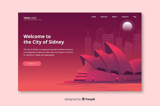 Vettore benvenuti nel modello di landing page di sydney