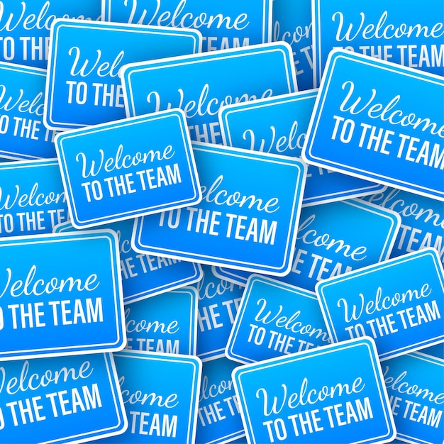 Vector welcome to the team hanging sign on blue backdrop sticker boom style sign