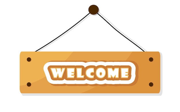 Welcome text wooden mark isolated home office or shop entrance design element Cartoon wood texture direction door board plank Information banner template