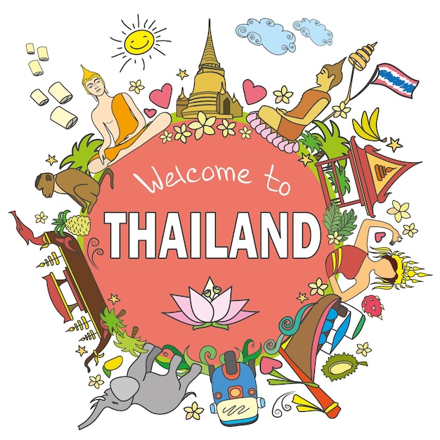 Vector welcome to thailand set thai color vector icons and symbols vector illustration