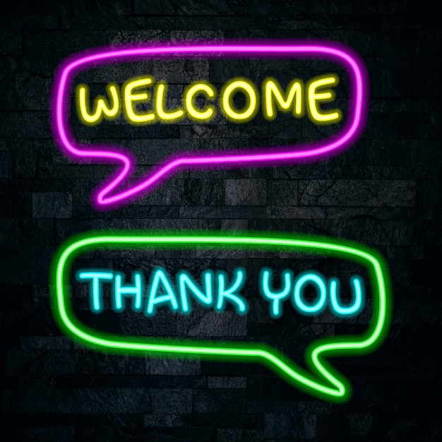 Vector welcome and thank you neon lettering design