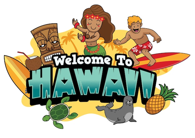 Вектор Добро пожаловать в мультяшный стиль hawaii