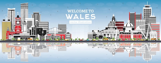 Welcome to wales city skyline with gray buildings and blue sky