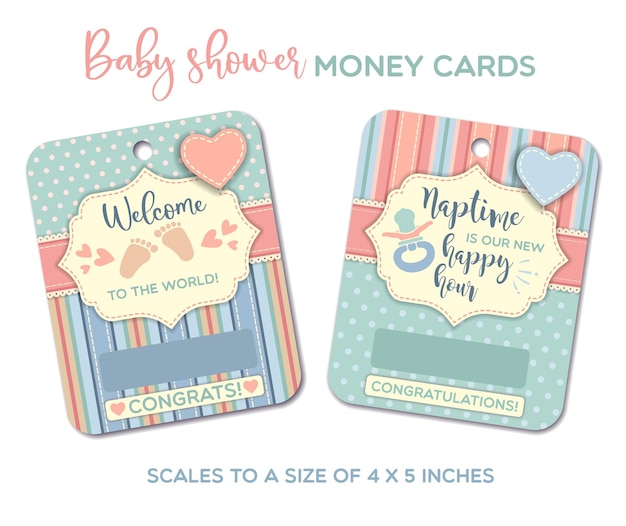 Welcome to the world Baby shower greeting cards Baby gift card money card template