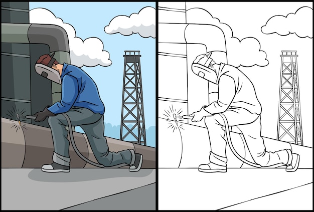 Welder Coloring Page Colored Illustration