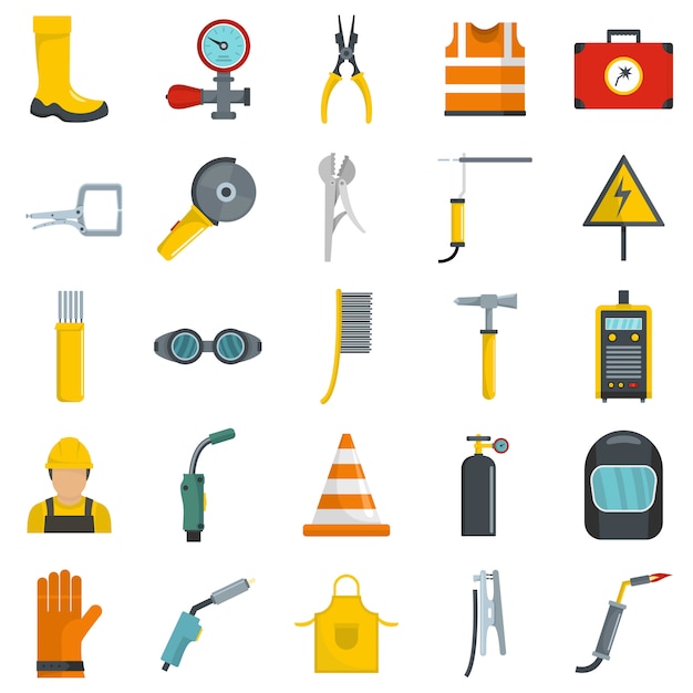 Vector welder equipment icons set vector isolated