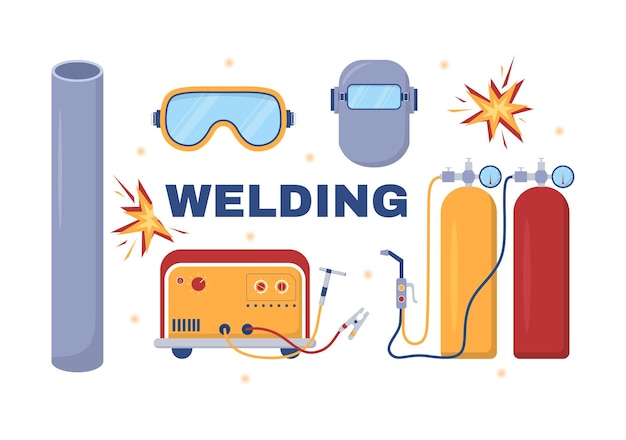 Welding Service with Welder Weld Metal Structures and Steel Construction in Flat Illustration