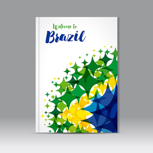 Welkom bij Brazilië dekking. Braziliaanse vlagelementen met moderne gebeitste textuur. Achtergrondconcept.