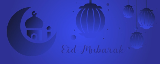 Welkom bij de EID met blauwe achtergrond in Eid Mubarak en een maan