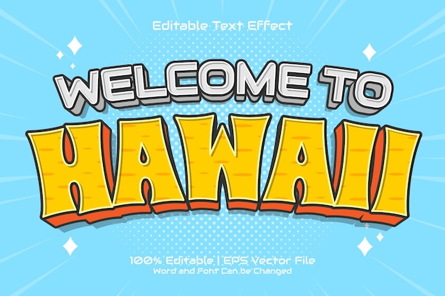 Welkom bij hawaii teksteffect bewerkbare cartoon-stijl