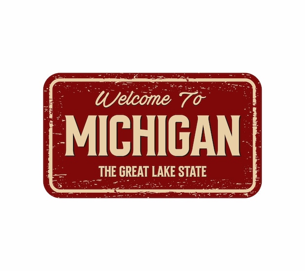 Welkom bij michigan vintage roestig metalen bord op een witte achtergrond vectorillustratie