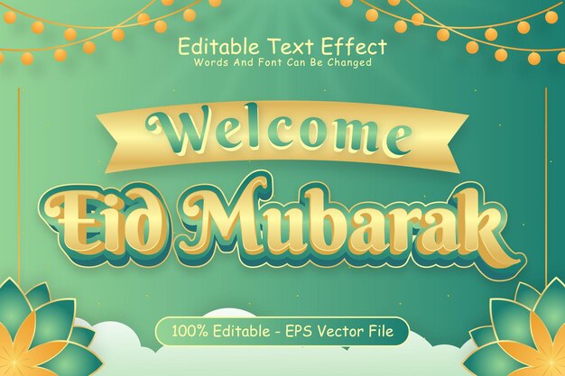 Welkom eid mubarak bewerkbaar teksteffect 3-dimensionale reliëf moderne stijl