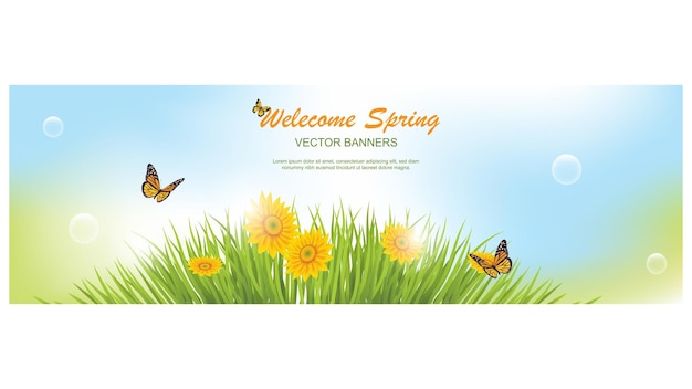 Welkom lente-bannersjabloon Permium Vector