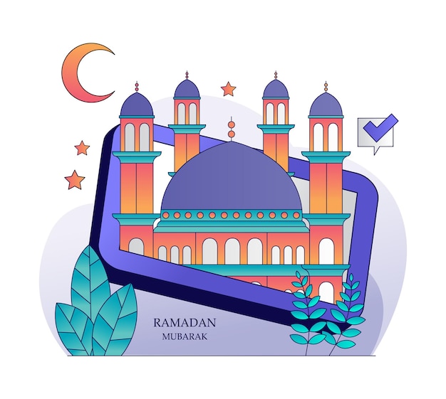 Welkom ramadan mubarak van islamitisch thema vlak ontwerp