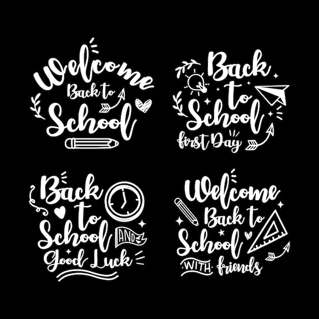 Vector welkom terug bij school belettering design collectie