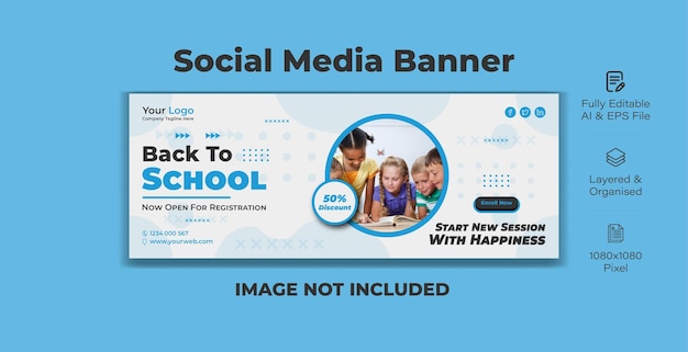 Vector welkom terug op school social media banner ontwerpsjabloon