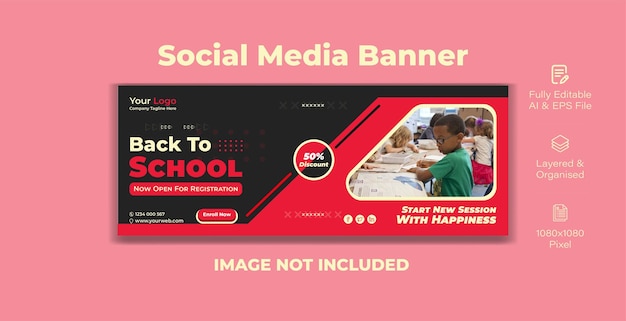 Vector welkom terug op school social media banner ontwerpsjabloon