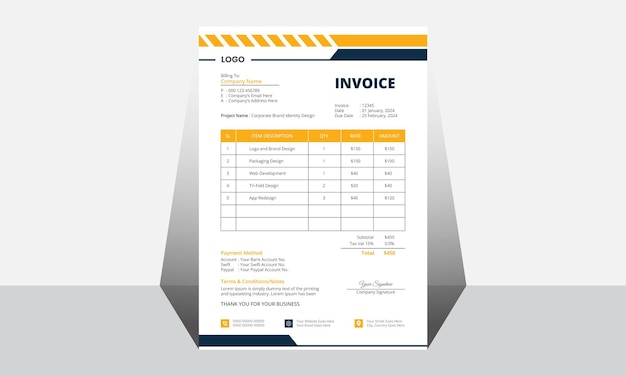 Well designed company invoice vector template