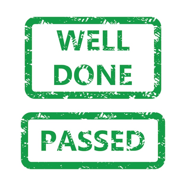 Vector well done and passed icon rubber stamp for checking exam or test