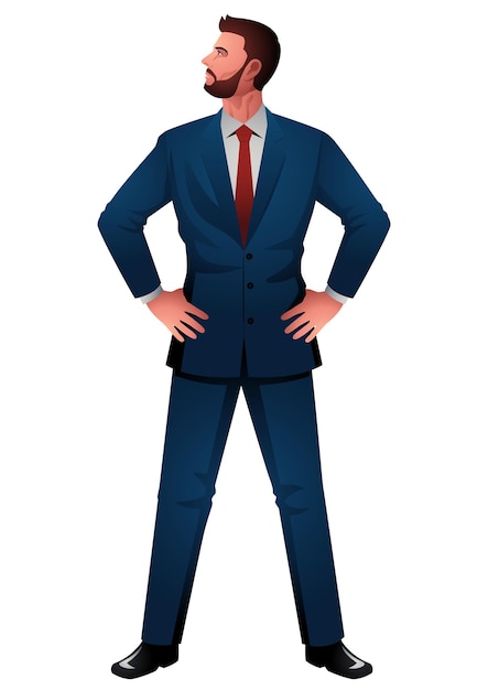 well dressed businessman standing proudly with hands on hips