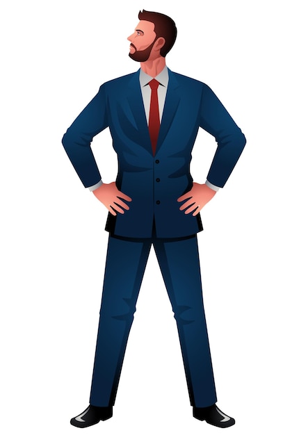 Vector well dressed businessman standing proudly with hands on hips