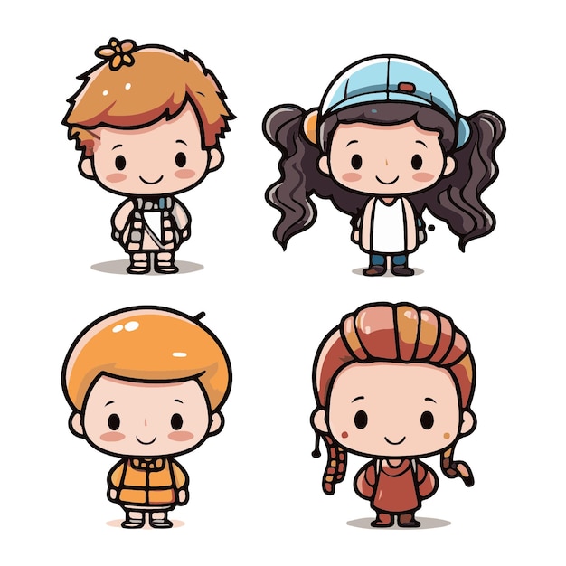 Vector well hand drawing cute kids and set doodle style illustration